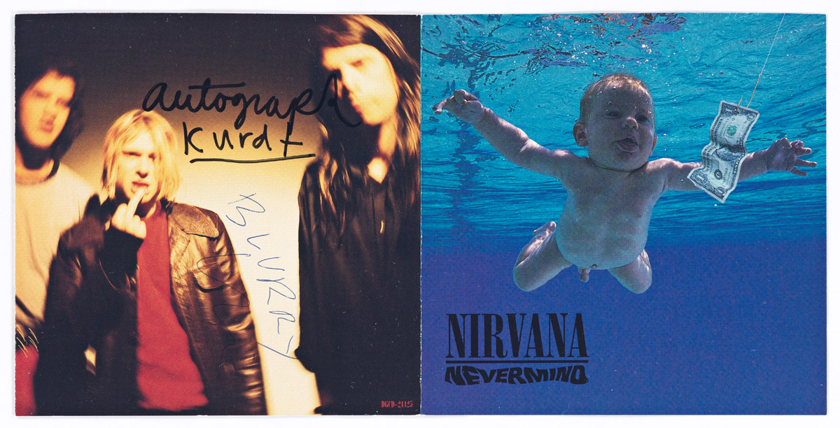 COBAIN, KURT. Compact disc insert for Nirvanas album Nevermind Signed and Inscribed, autograph / kurdt [sic],
